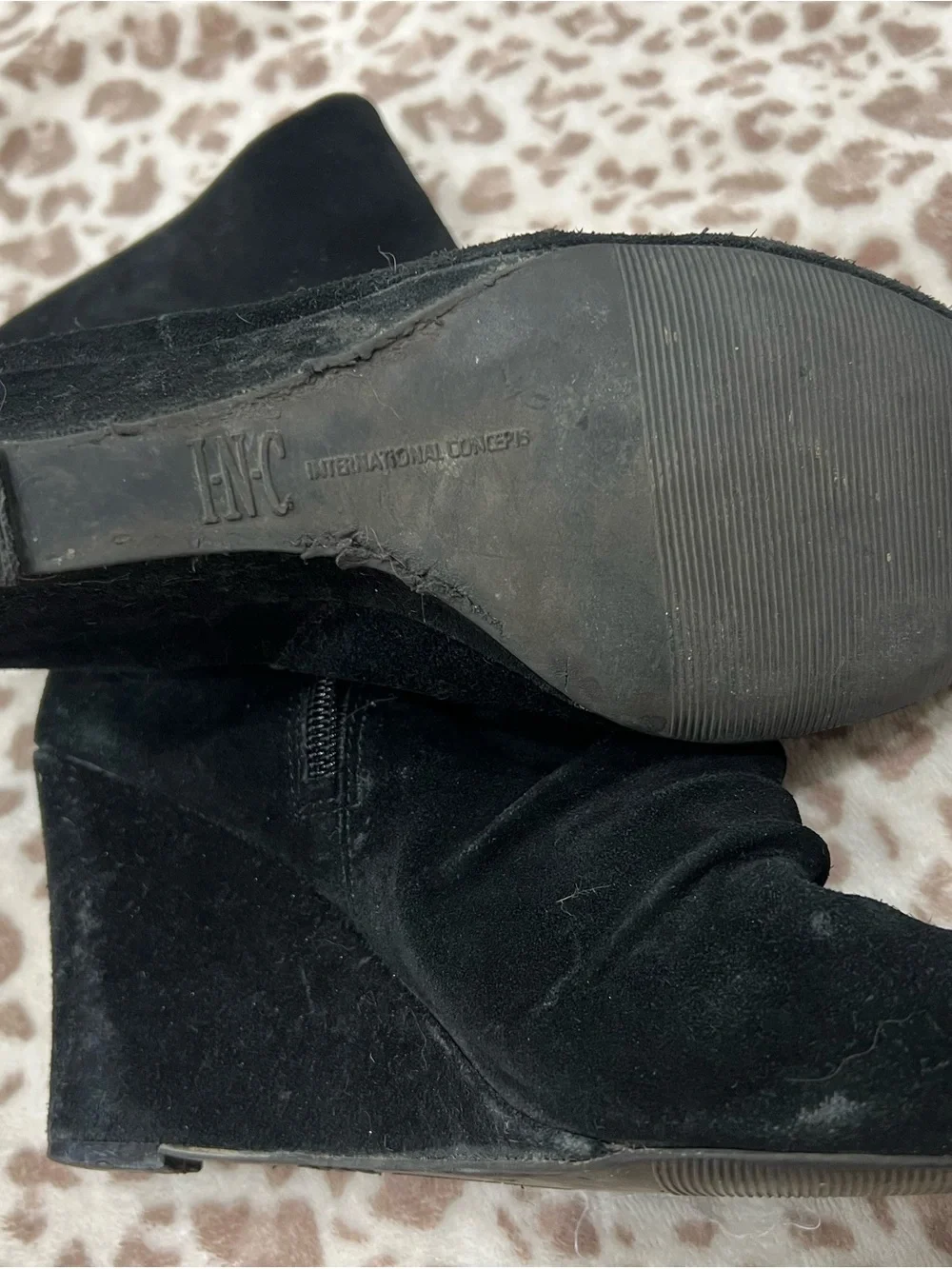 INC International Concepts Black Suede Wedge Ankle Boots